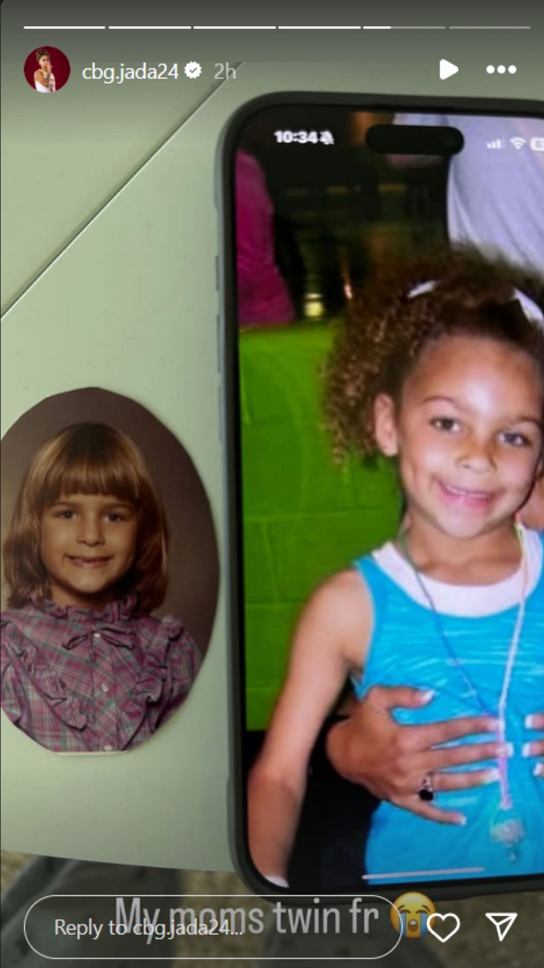 Jada Williams shares side by side childhood photos with of herself and mom on IG story. Image via @cbg.jada24